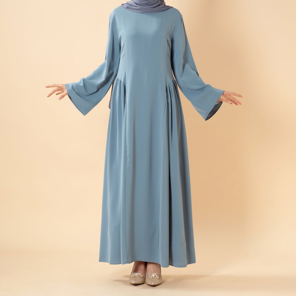 Nida Flared Maxi Dress with Pleated A-Line Skirt & Wide Bell Sleeves(MS435)