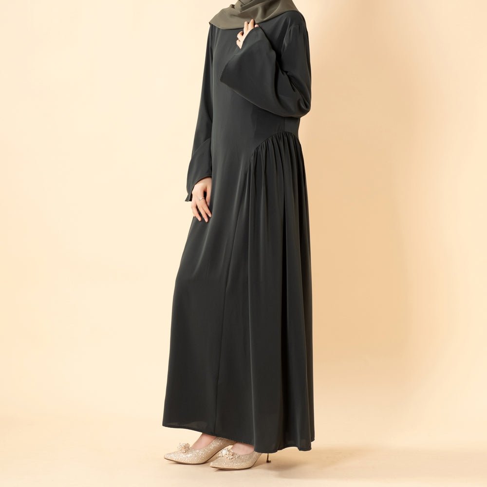 Nida Flared Maxi Dress with Pleated A-Line Skirt & Wide Bell Sleeves(MS435)