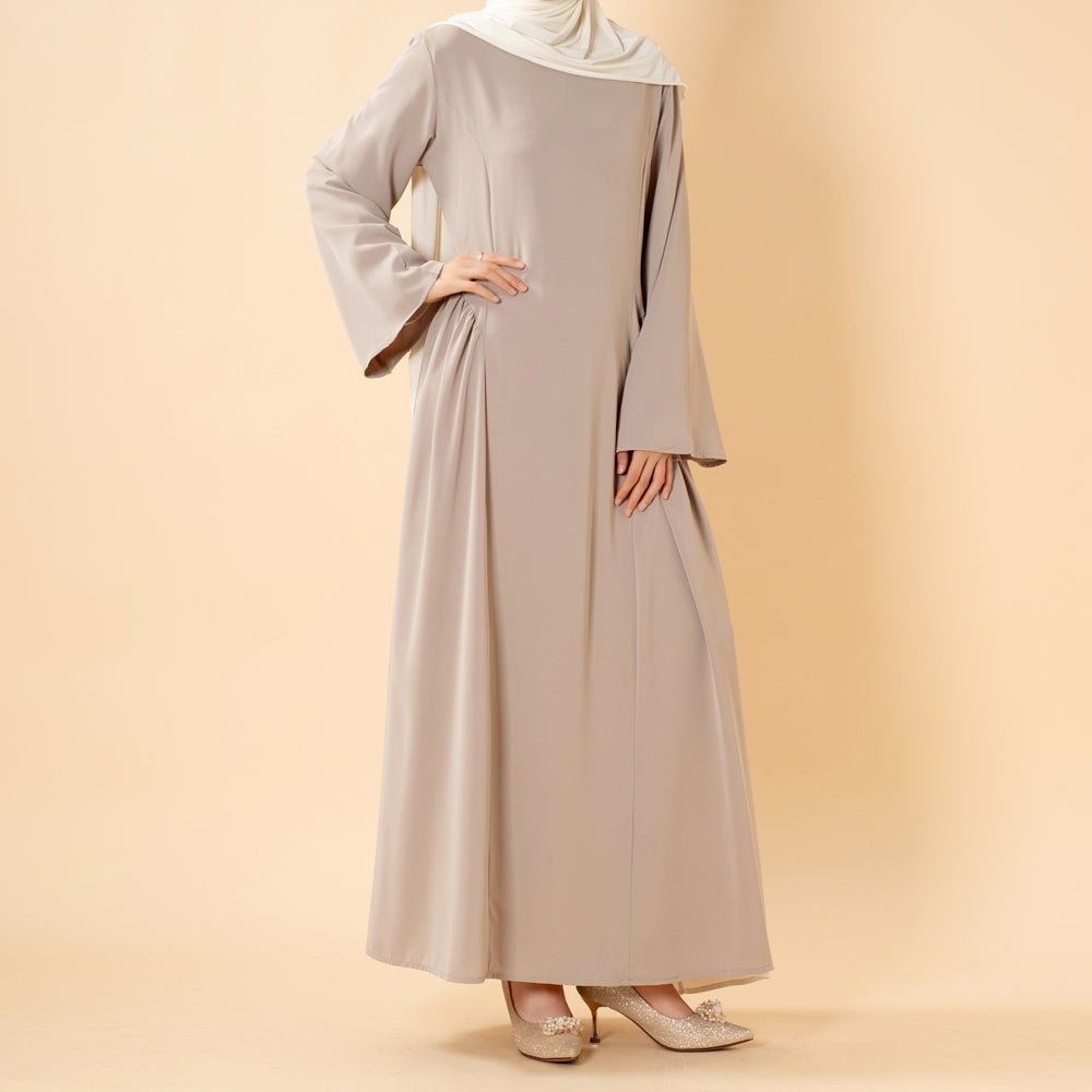 Nida Flared Maxi Dress with Pleated A-Line Skirt & Wide Bell Sleeves(MS435)